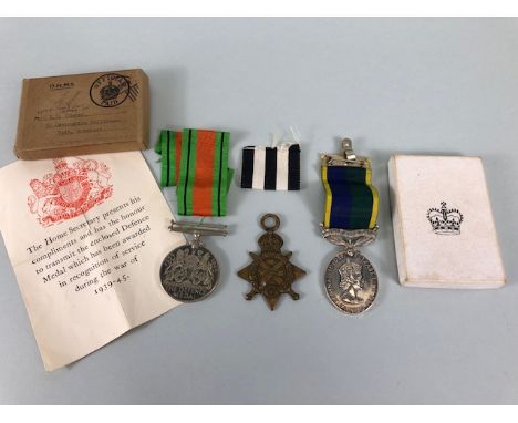 Collection of medals to include WWI 1914 star 386202 L. Cpl A H Boyce R.E; WWII 1939 - 45 Defence medal L G Cooper with box a