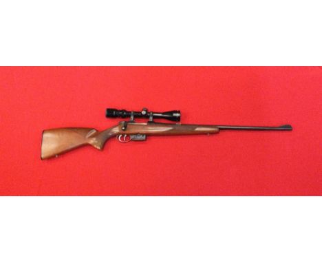 A .22 C/F Hornet calibre bolt action rifle by Bruno.  In overall excellent condition and including a Simmons 3-9 x 40 WA scop