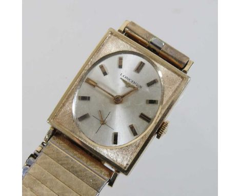 An Art Deco Longines 10 carat gold filled gentleman's wristwatch, the signed dial with baton hours, on a flexible strap24mm d