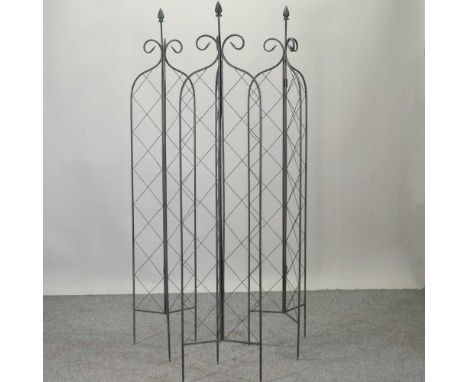 A set of three of metal lattice folding garden spires,each 180cm high