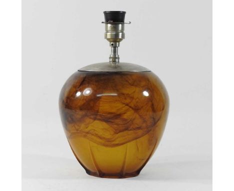 A Monart style table lamp, with a swirling brown glass body29cm highCondition report: Overall stable and usable. Drilled for 