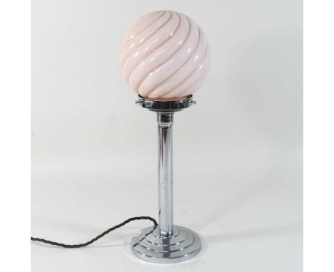 Art Deco chrome table lamp, with a pink opaline glass shadeCondition report: The shade looks intact but is dirty. The stand i