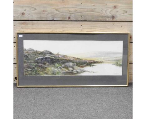 R D Sherrin, 20th century, moorland landscape, signed watercolour26 x 70cm