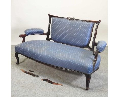 A Victorian blue upholstered sofa, on cabriole legs143w x 60d x 80h cm