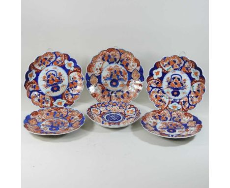 A collection of six early 20th century Japanese Imari bowls, each of fluted shape, painted with flowersLargest 27cm diameterC