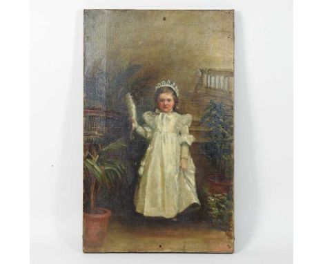 English School, late 19th century, Her First Tea Party, oil on canvas45 x 25cm