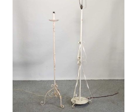 A white painted wrought iron standard lamp, together with another (2)tallest 164cm