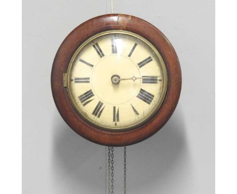 A 19th century postman's alarm clock, with a later pendulum and weights30 x 30 x 17d cm