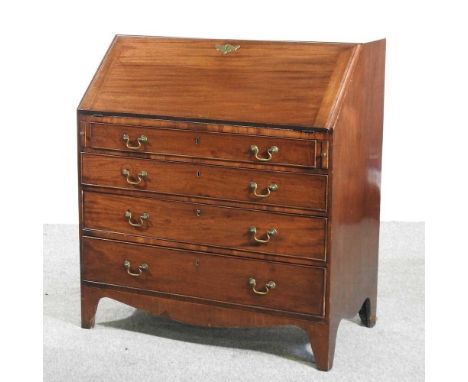 A 19th century mahogany bureau, on swept bracket feet91w x 48d x 100h cm