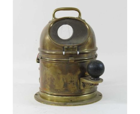 An early 20th century brass ship's binnacle, bearing a label for Kelvin, Bottomley &amp; Baird Ltd, Glasgow, Patt.185 MOD30cm