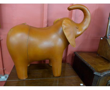 A Liberty &amp; Co. style brown leather elephant footstool