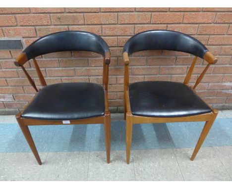A pair of Danish BRDR Vejen teak and black vinyl chairs, model BA 113 designed by Johannes Andersen 