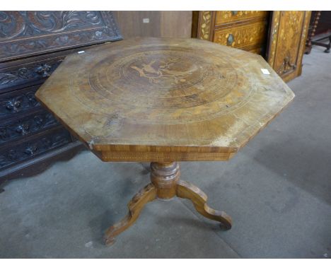 A 19th Century continental marquetry inlaid walnut tripod table