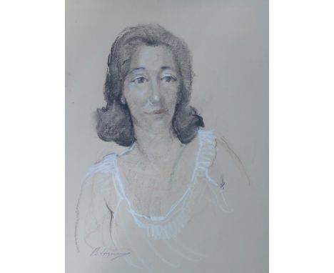 European School, portrait of a lady, charcoal, indistinctly signed, 53 x 39cms, unframed