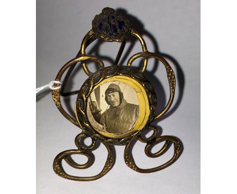 GILT METAL EASEL BACK AND ENAMEL R.F.C PHOTOGRAPH FRAME