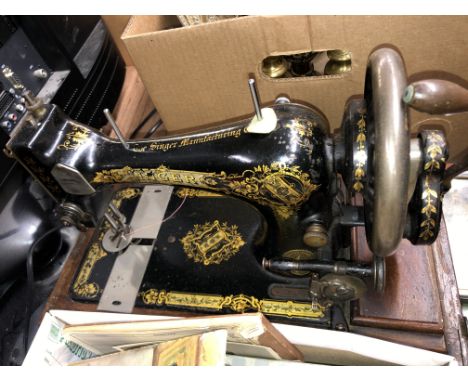 VINTAGE CASED BLACK ENAMEL SEWING MACHINE