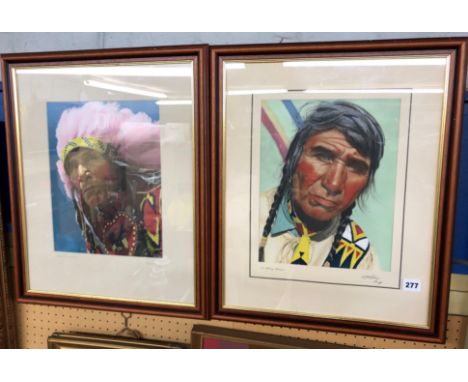 TWO COLOURED PORTRAIT PHOTOGRAPHS OF CHIEF SITTING EAGLE OF THE BLACKFOOT TRIBE AND CHIEF BLACK BEAR HAWKE OF THE CREE, SIGNE