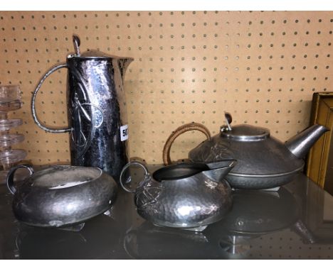 ART NOUVEAU PEWTER TUDRIC FOUR PIECE TEA AND COFFEE SERVICE NO. 0231