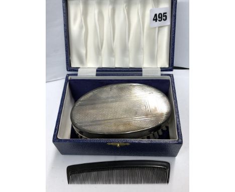 ART DECO ENGINE TURNED OVAL BRUSH AND COMBING BOX