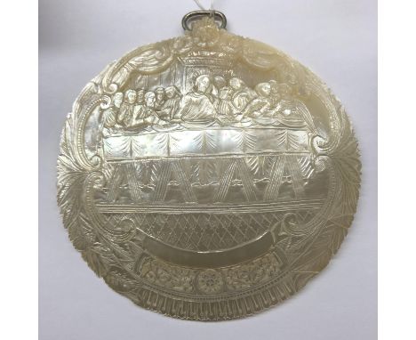 CARVED MOTHER OF PEARL SHELL OF THE LAST SUPPER