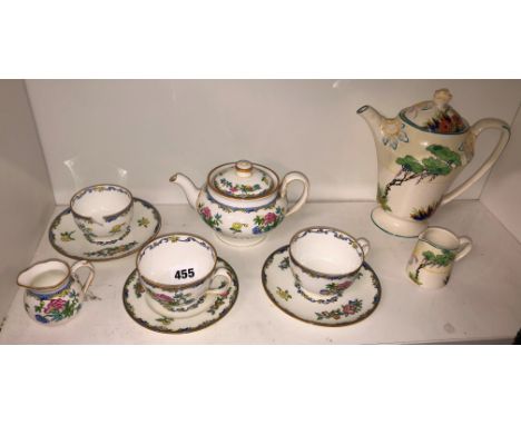 MINTONS BONE CHINA TETE A TETE A/F WITH DECORATIVE TEAPOT AND CREAM JUG 