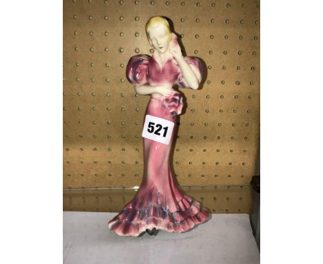 POTTERY ART DECO FIGURINE - LADY IN A PINK GOWN