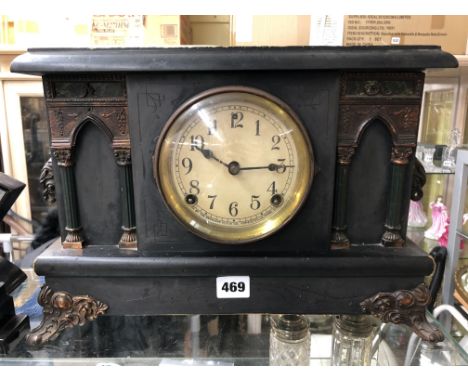WOODEN CASED SIMULATED BLACK SLATE AMERICAN MANTEL CLOCK 