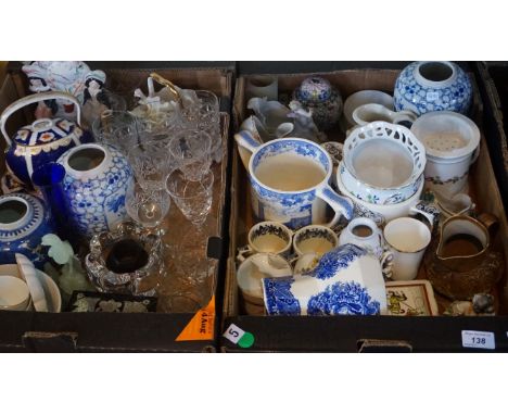 Two boxes of assorted ceramics and glass to include Chinese prunus decorated ginger jar, reproduction loving cups, 19th Centu