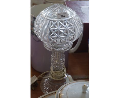 A 20th Century cut glass mushroom lamp.