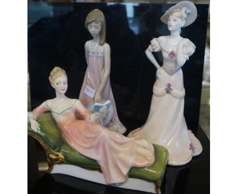 A mixed group of ceramic figures to include a Royal Doulton figure 'Repose' HN2272, a Coalport Ladies of Fashion figurine 'Se