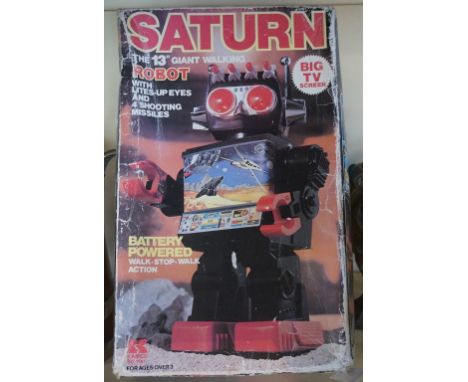 A vintage Saturn robot fitted in original box.
