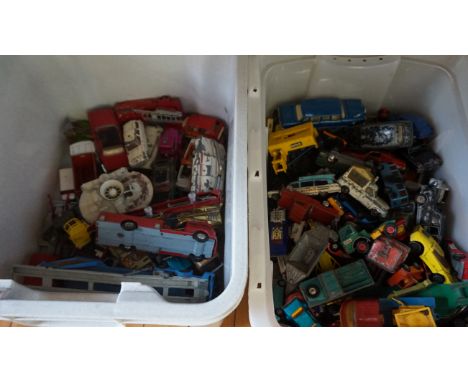 Two boxes of assorted diecast vintage toys, to include Matchbox etc.