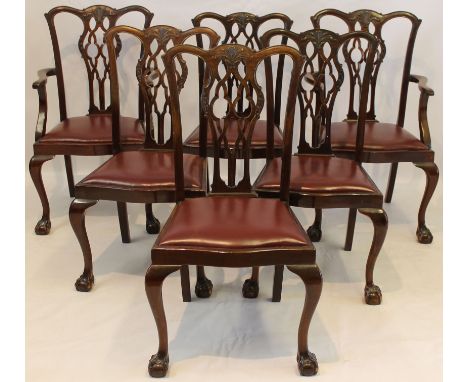 A set of six early 20th Century mahogany Chippendale revival dining chairs (two carvers).