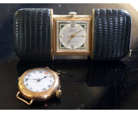 An early 20th Century 9ct gold cased wristwatch with enamelled dial, the Swiss movement stamped 'Simiti', together with a vin