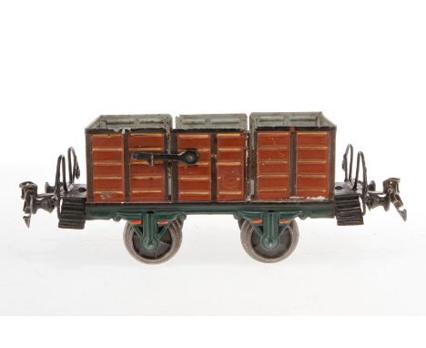 Märklin offener Güterwagen, S 1, uralt, HL, mit 2 LTH, LS tw ausgeb., gealterter Lack, L 21,5, Z 3