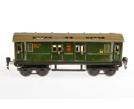 Märklin Postwagen 1755, S 0, CL, mit 4 AT und 4 DT, LS und gealterter Lack, L 24,5, Z 3