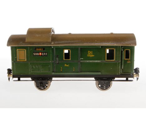 Märklin schweizer Gepäckwagen 1808 B, S 1, CL, mit 2 AT, 2 ST und Schlussbeleuchtung, 2 Achslagerblenden fehlen, L 27, Z 3