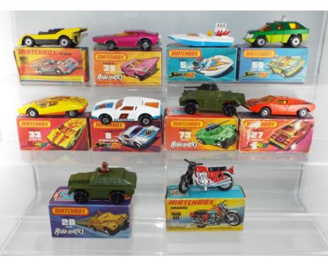 Matchbox - ten diecast vehicles from the 1970's and 1980's to include #18 Hondarora, #5 Seafire, #33 Datsun 126X , #27 Lambor