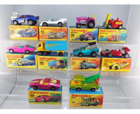 Matchbox - ten diecast vehicles from the 1970's to include #15 Fork Lift Truck, #25 Mod Tractor, #50 Articulated Truck, #74 T