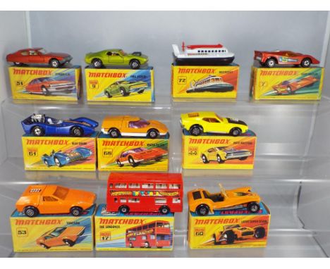 Matchbox - ten diecast vehicles from the 1970's to include #7 Harry Hustler, #51 Citroen SM, #9 AMX Javelin, #44 Boss Mustang