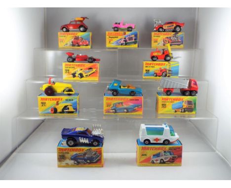 Matchbox - ten diecast vehicles from the 1970's to include #2 Jeep Hot Rod, #26 Big Banger, #48 Pi Eye Piper, #37 Soopa Coopa