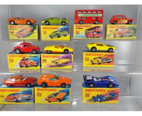 Matchbox - ten diecast vehicles from the 1970's to include #3 Monte Verde HI, #33 Datsun  126X, #29 Racing Mini, #31 Volks-Dr