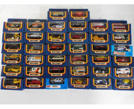 Matchbox - 38 diecast vehicles in original window boxes, includes MB-44 Skoda 130LR, MB-34 Dodge Challenger and MB48 Vauxhall