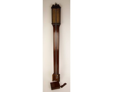 A George III mahogany stick barometer by Baptiste Roncheti, Manchester, the paper scale signed with the makers above the plai