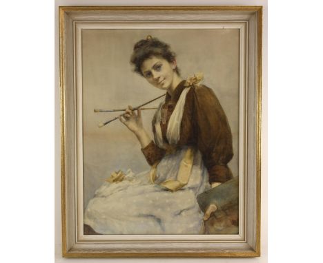 English school (20th century),A three quarter portrait of young lady with palette and brushes, possibly a self portrait,Water