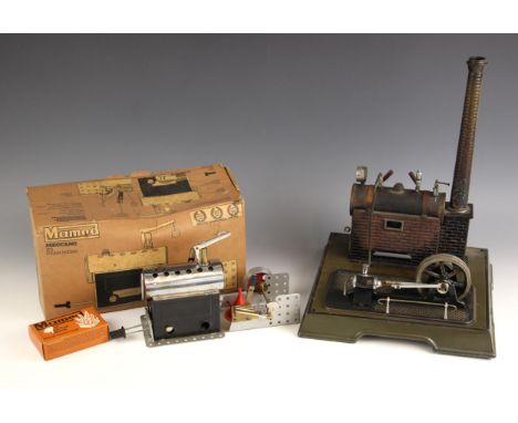 A Bing type live steam engine, early 20th century, the boiler with pressure gauge and whistle, the removable chimney 23cm hig
