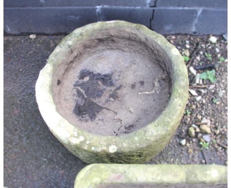 Two 19th century circular sandstone trough/planters, 50cm and 56cm D (one repaired)(2) 
