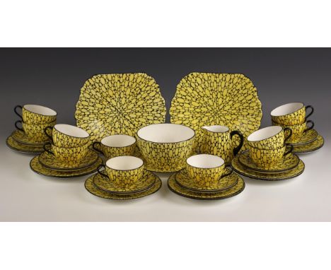 A Shelley Art Deco yellow 'Bubbles' part tea service, early 20th century, pattern number 11188, Registered Design number RD68