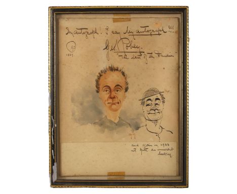George Robey (British, 1869-1954),A signed self portrait caricature of British comedian George Robey inscribed 'My autograph!