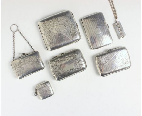 A selection of silver items, including a George V silver cigarette case, John Rose, Birmingham 1915, with florally engraved f